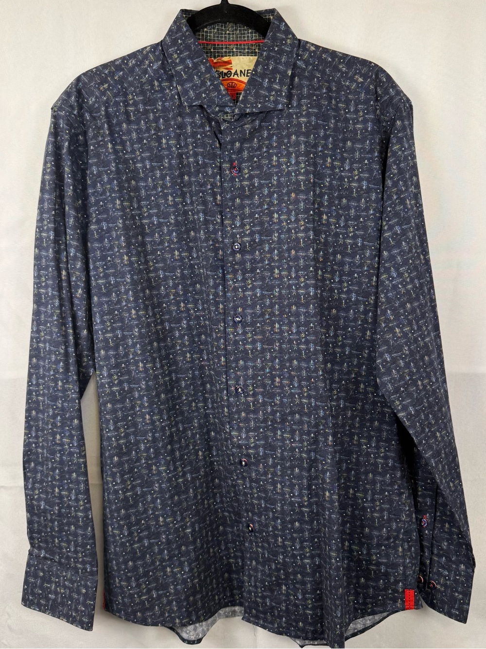 Sloane Men’s Large Blue Abstract Print Button Front Shirt Size 5
